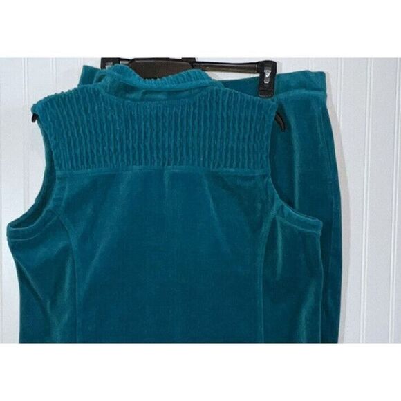D & Co Active Suit Teal Zipper Vest Pockets Flare Pants With Pockets Set Size LP - Picture 5 of 9